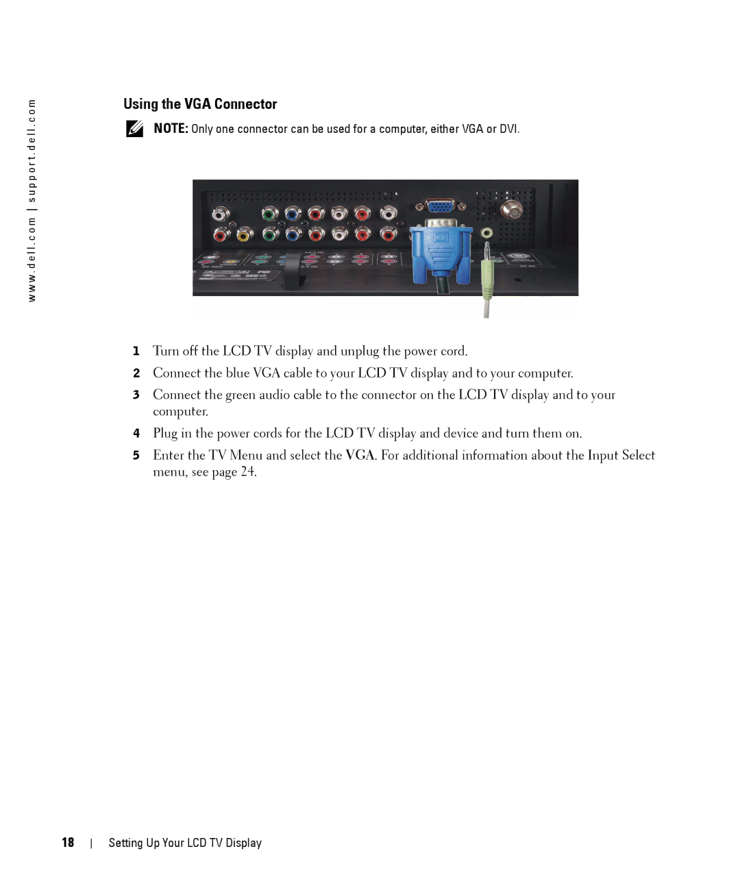 Dell W2606C owner manual Using the VGA Connector 