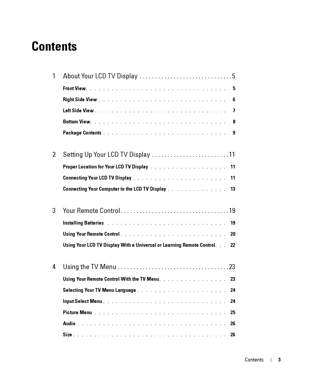 Dell W2606C owner manual Contents 