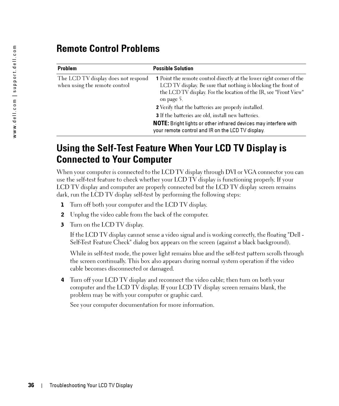 Dell W2606C owner manual Remote Control Problems 