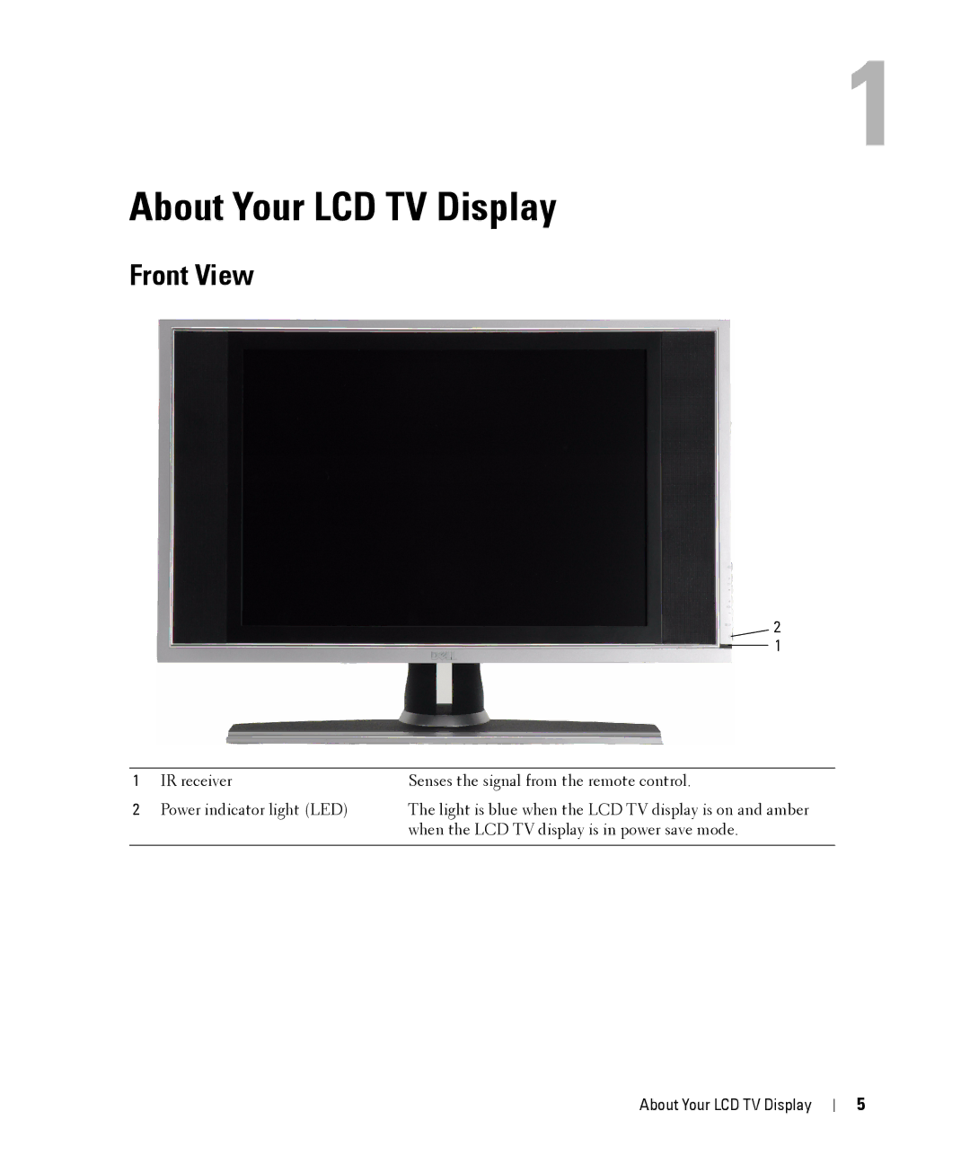 Dell W2606C owner manual About Your LCD TV Display, Front View 