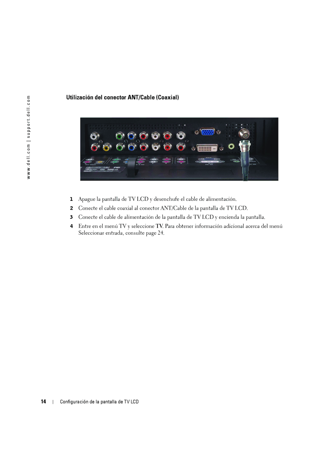 Dell W2606C owner manual Utilización del conector ANT/Cable Coaxial 