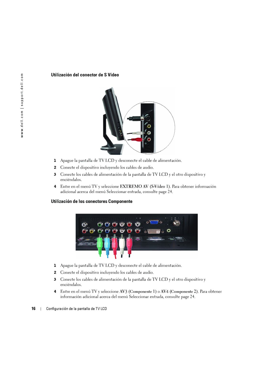 Dell W2606C owner manual Utilización del conector de S Vídeo, Utilización de los conectores Componente 