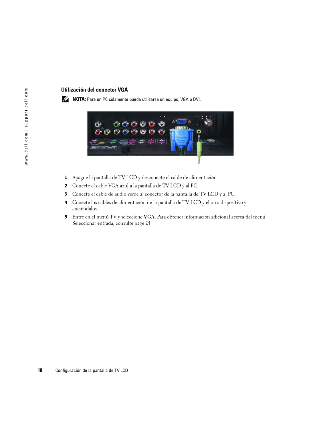 Dell W2606C owner manual Utilización del conector VGA 