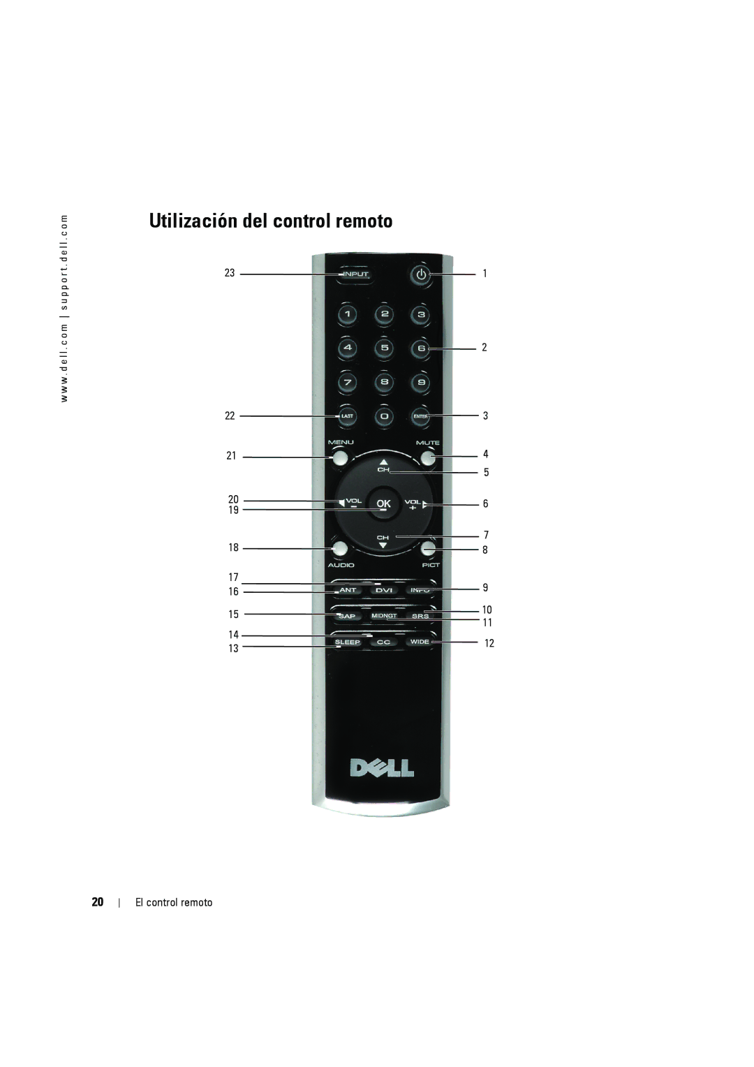 Dell W2606C owner manual Utilización del control remoto 