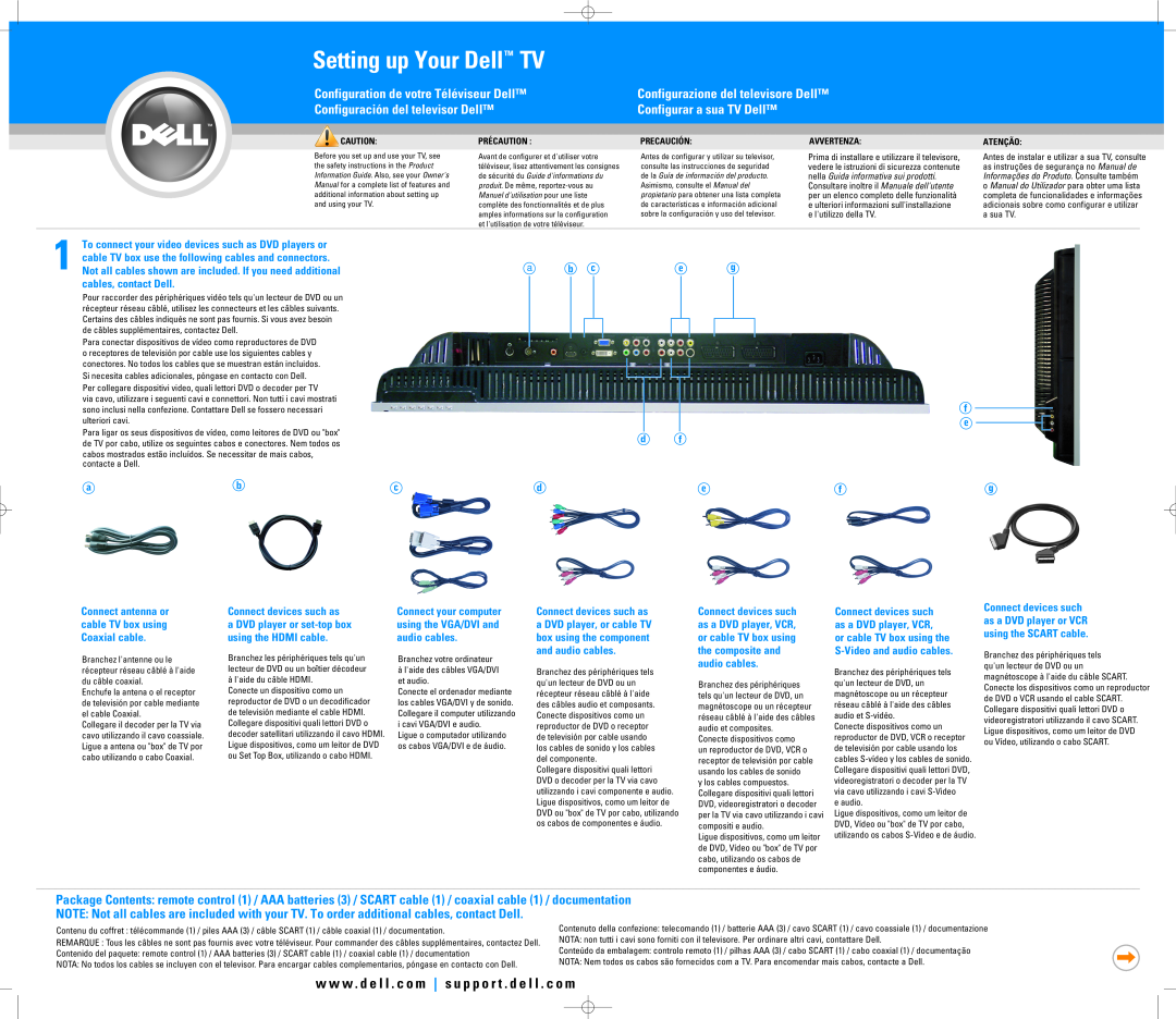 Dell W3202MC owner manual Setting up Your DellTM TV, Configuration de votre Téléviseur Dell, Configurar a sua TV Dell 