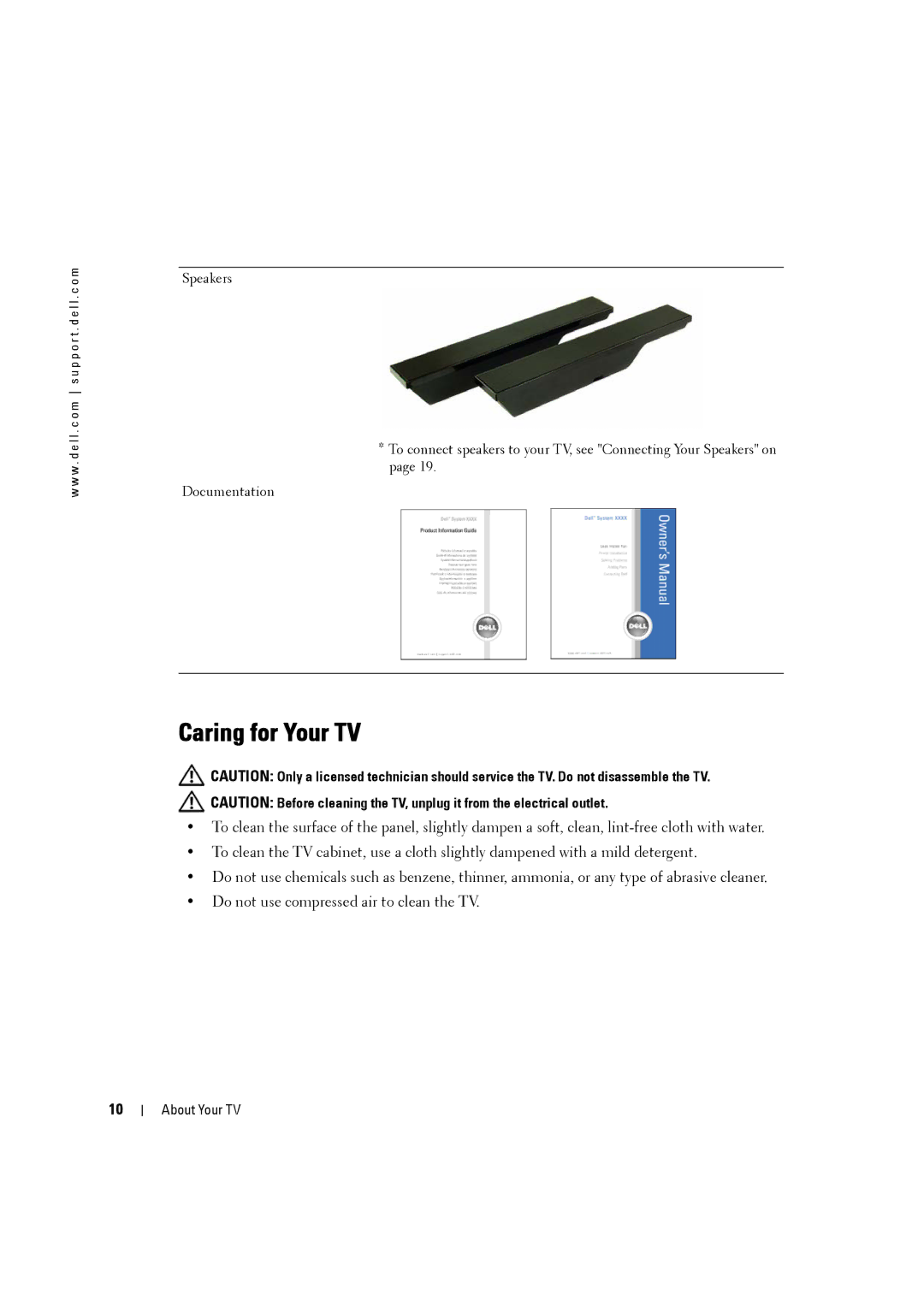 Dell W3707C owner manual Caring for Your TV 