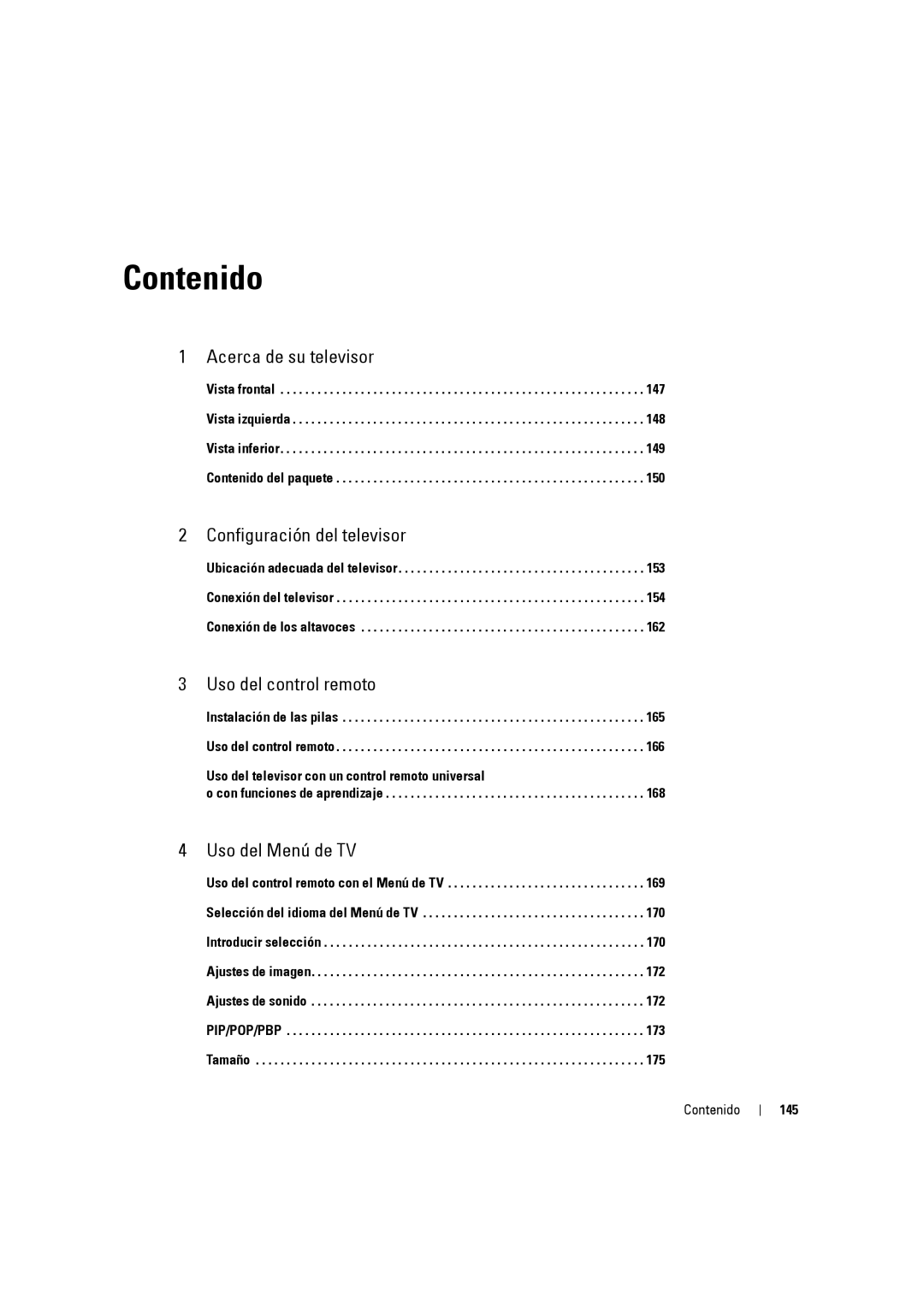 Dell W3707C owner manual Contenido, 145 