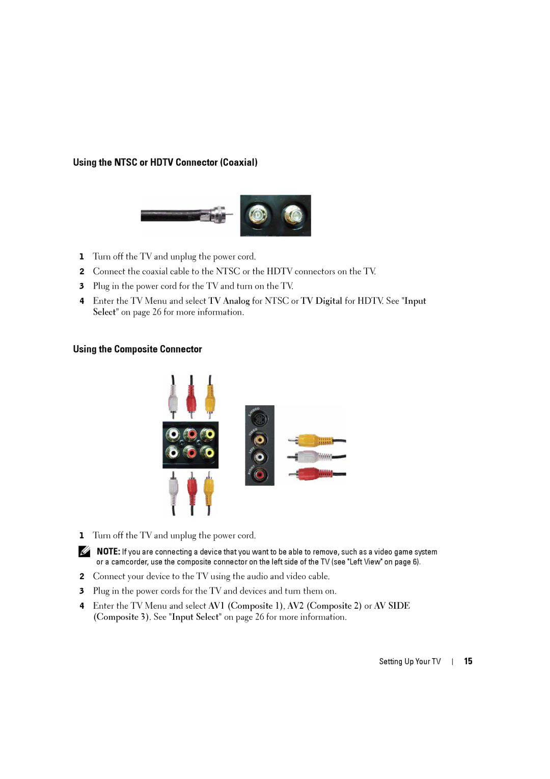 Dell W3707C owner manual Using the Ntsc or Hdtv Connector Coaxial, Using the Composite Connector 