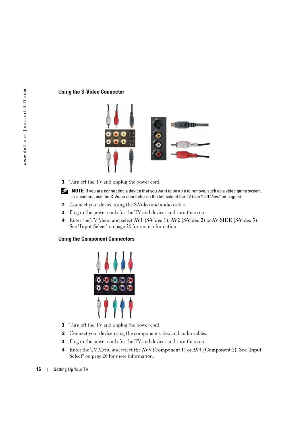 Dell W3707C owner manual Using the S-Video Connector, Using the Component Connectors 