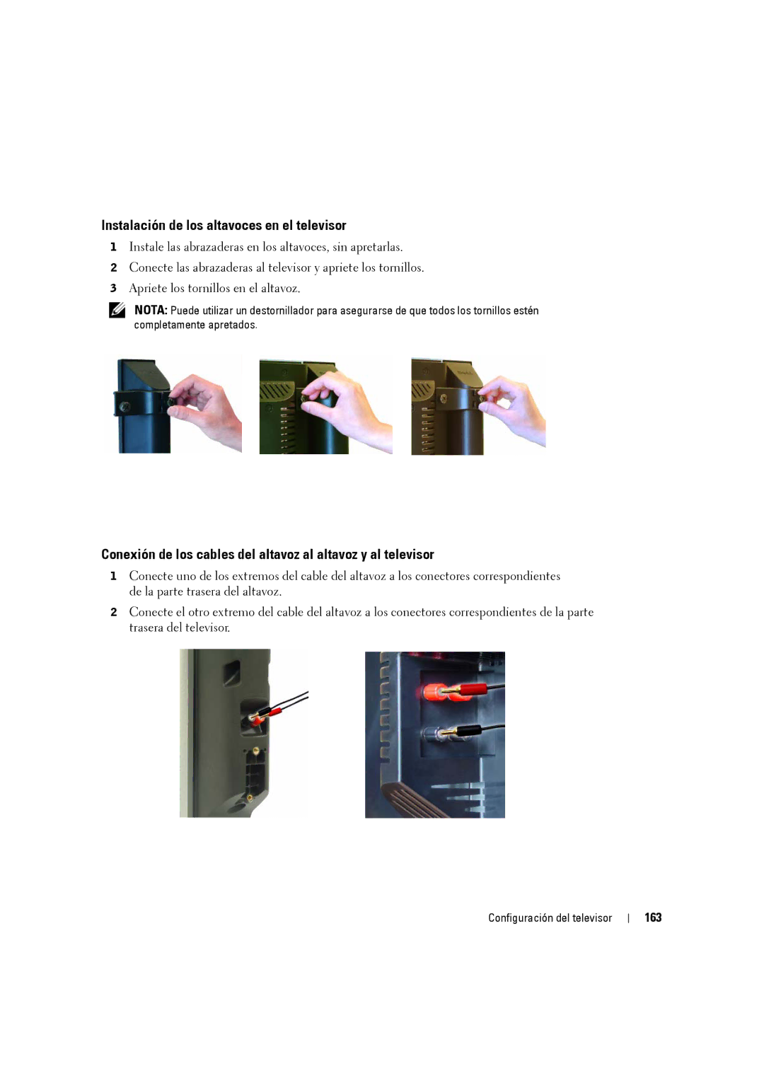 Dell W3707C owner manual Instalación de los altavoces en el televisor, 163 