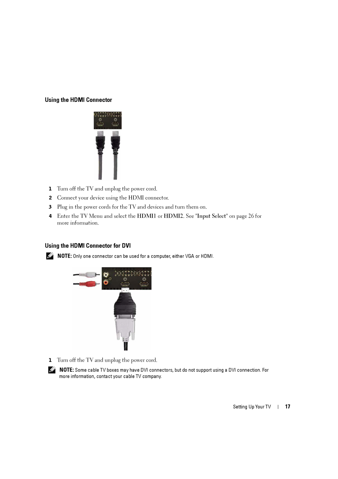 Dell W3707C owner manual Using the Hdmi Connector for DVI 