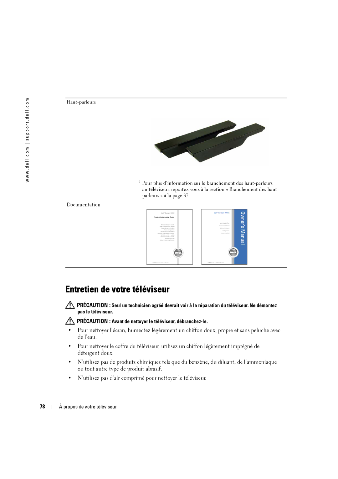 Dell W3707C owner manual Entretien de votre téléviseur 