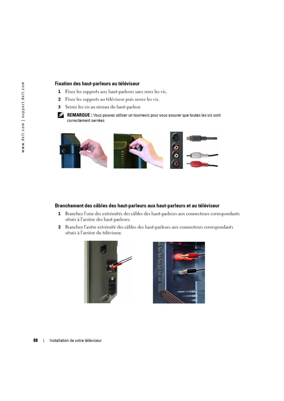 Dell W3707C owner manual Fixation des haut-parleurs au téléviseur 