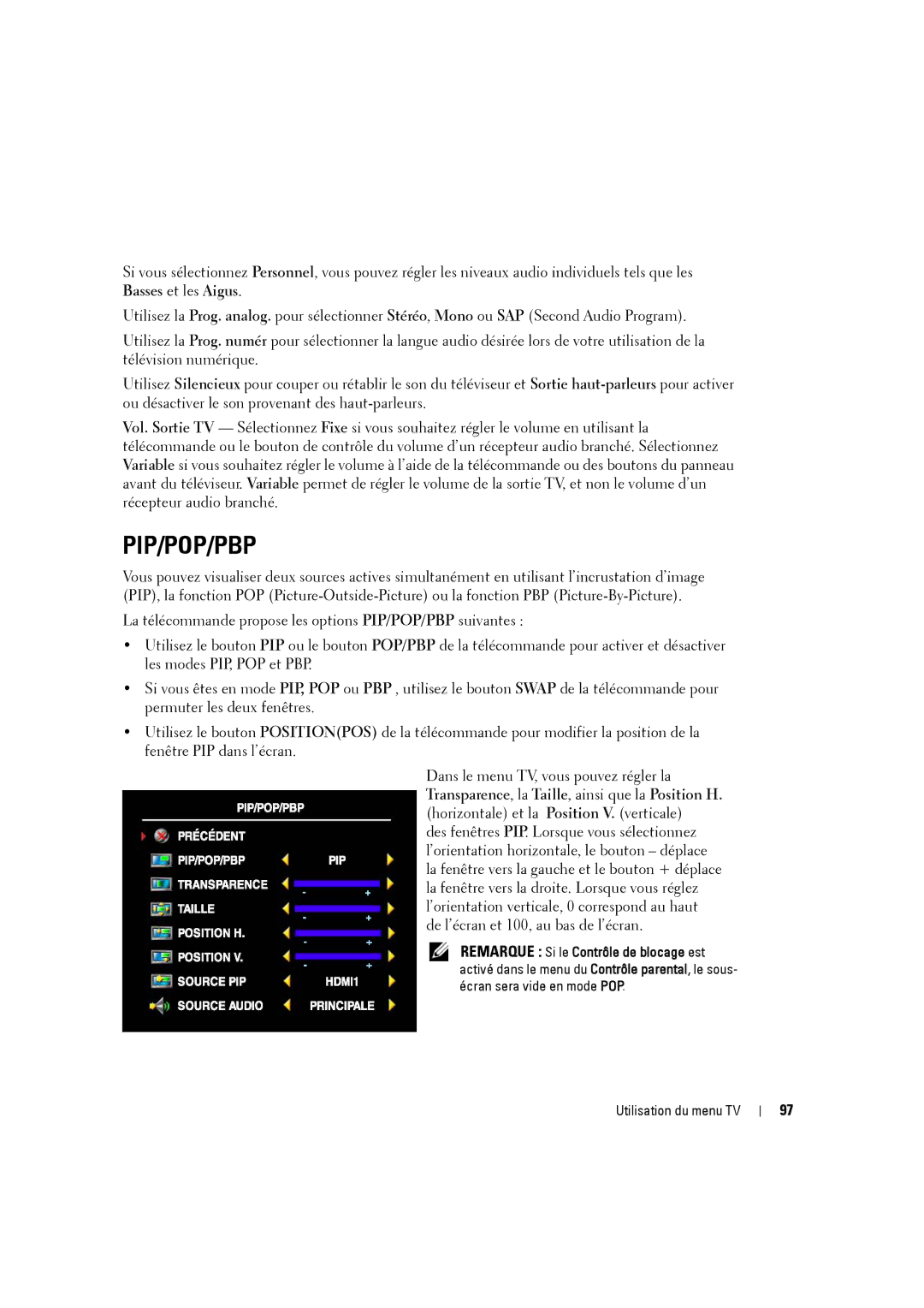 Dell W3707C owner manual Pip/Pop/Pbp 