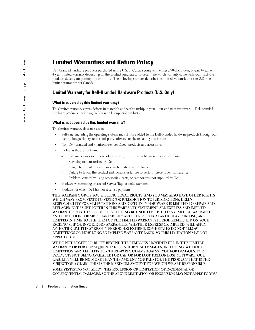 Dell W4200 manual Limited Warranties and Return Policy, What is covered by this limited warranty? 