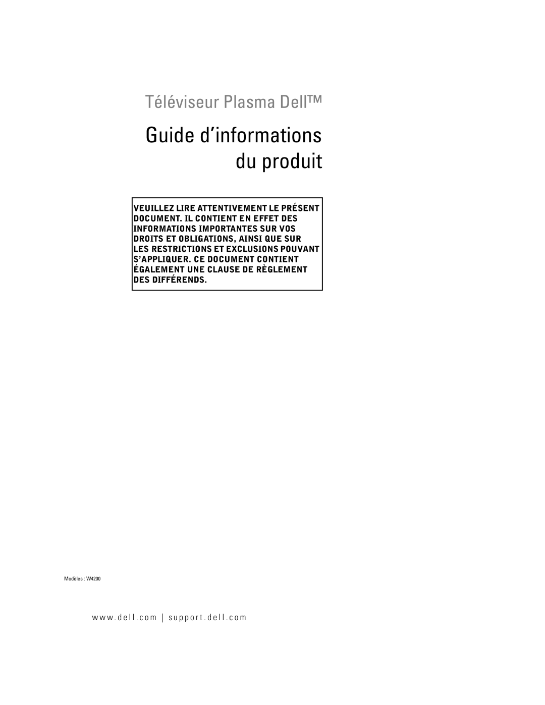 Dell W4200 manual Guide d’informations du produit 