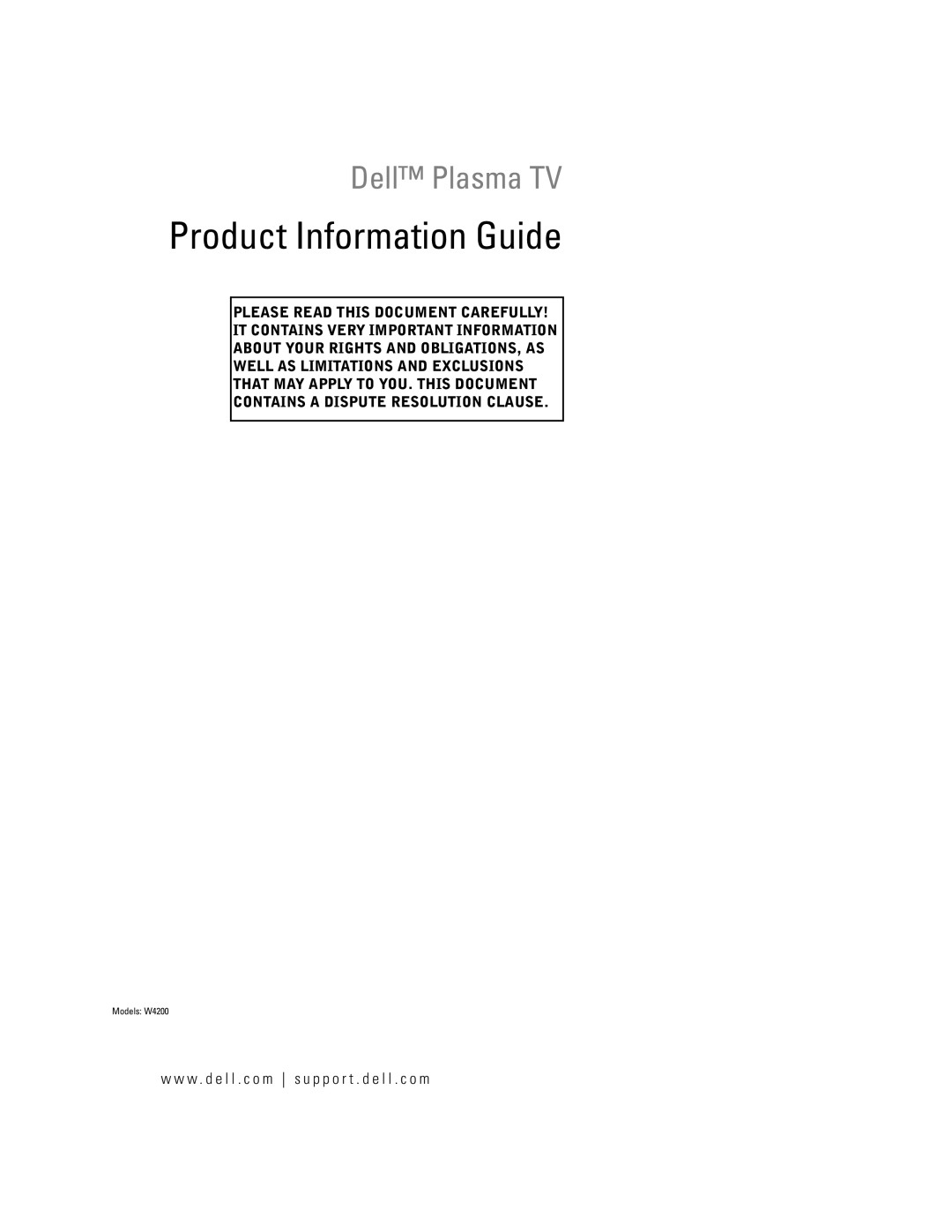 Dell W4200 manual Product Information Guide 