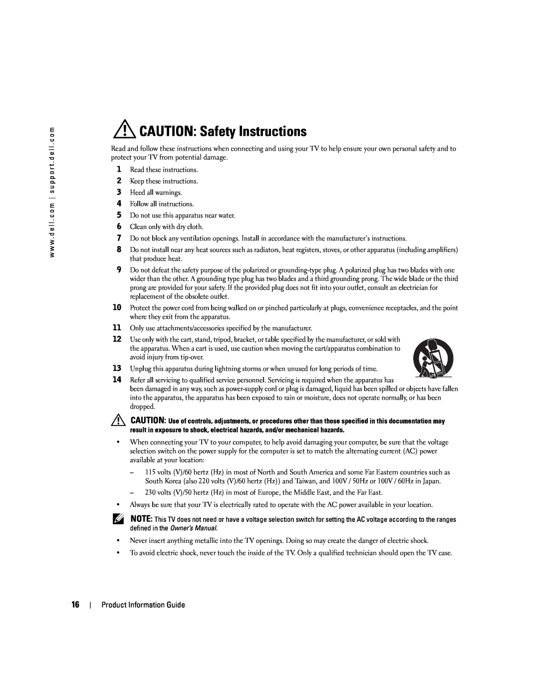 Dell W4200 manual CAUTION Safety Instructions 