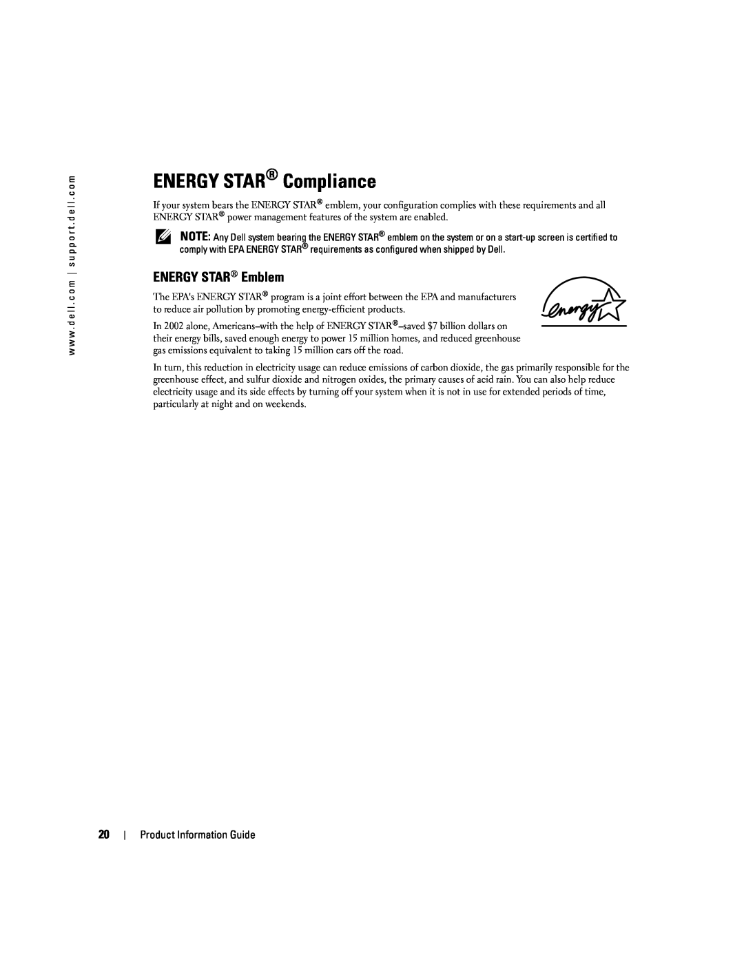 Dell W4200 manual ENERGY STAR Compliance, ENERGY STAR Emblem 