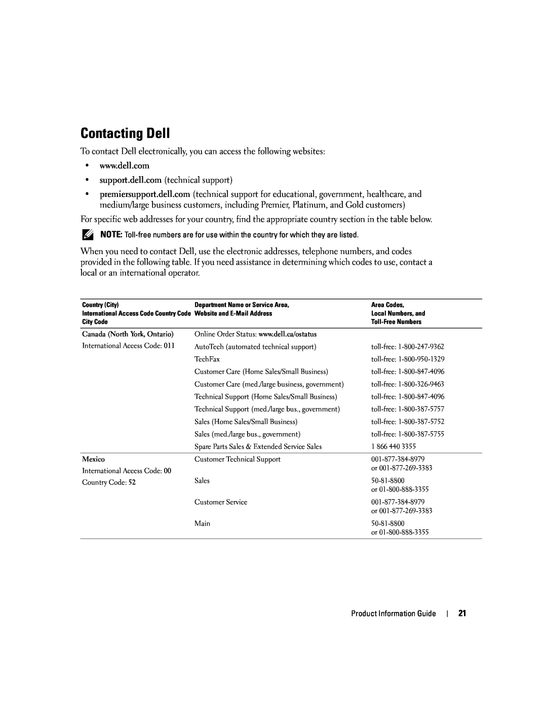 Dell W4200 manual Contacting Dell 
