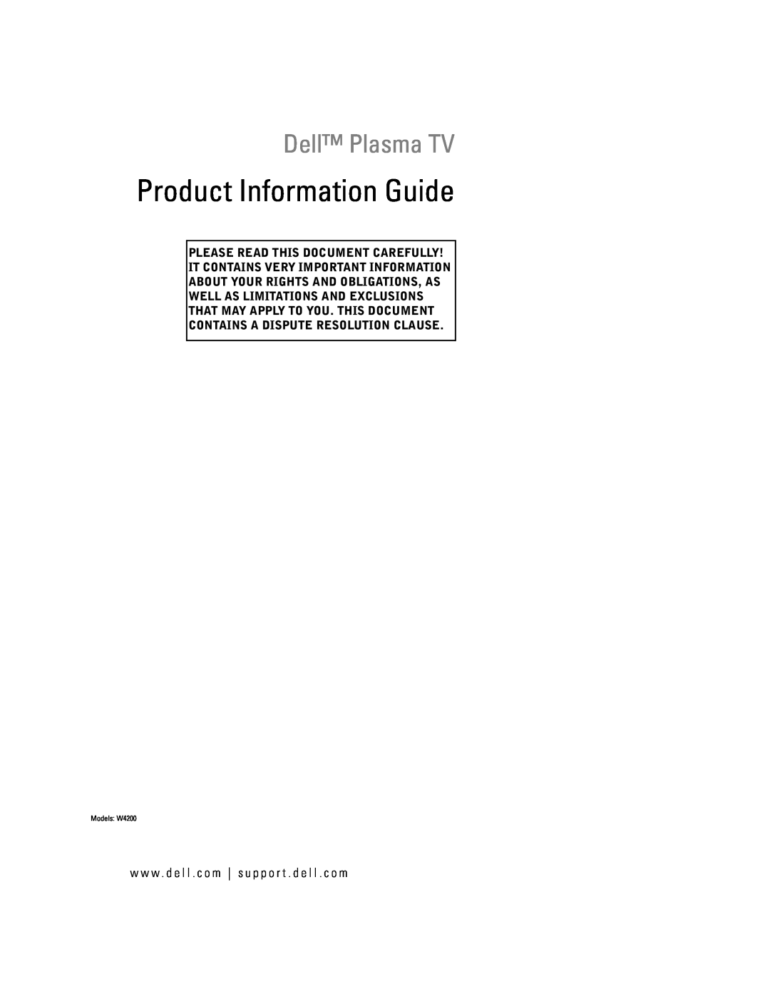 Dell W4200 Please Read This Document Carefully, It Contains Very Important Information, Well As Limitations And Exclusions 