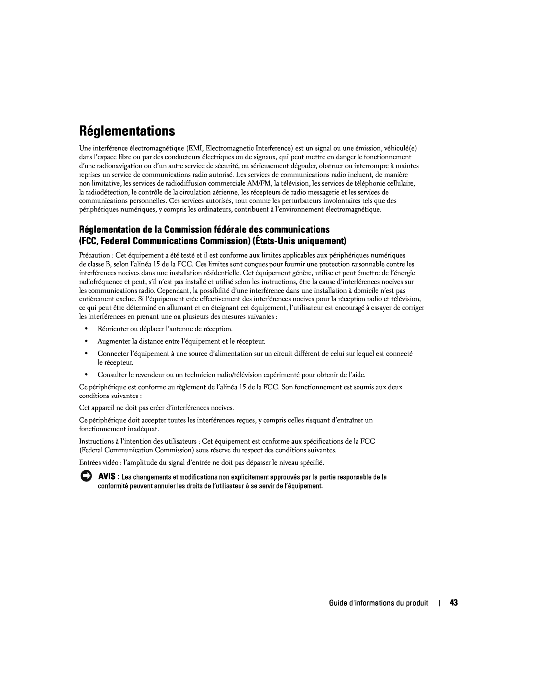 Dell W4200 manual Réglementations 
