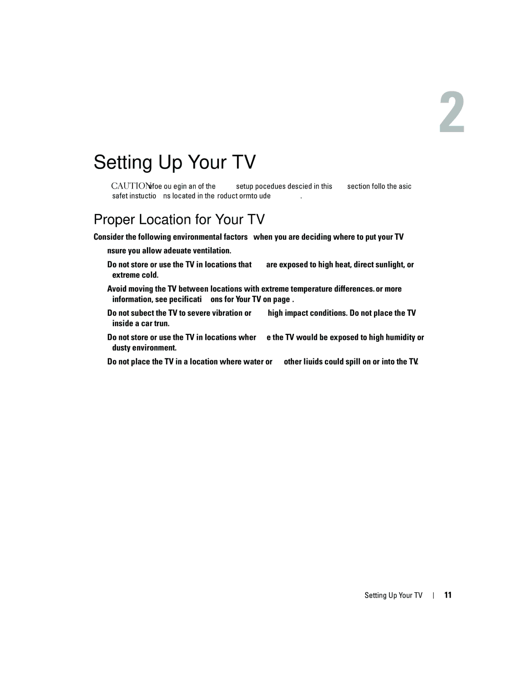 Dell W4200ED, W4200HD owner manual Setting Up Your TV, Proper Location for Your TV 