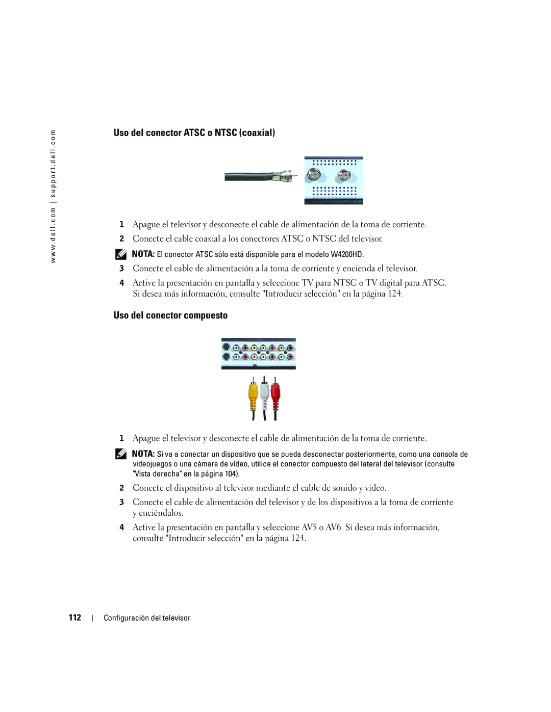 Dell W4200HD, W4200ED owner manual Uso del conector Atsc o Ntsc coaxial, Uso del conector compuesto 