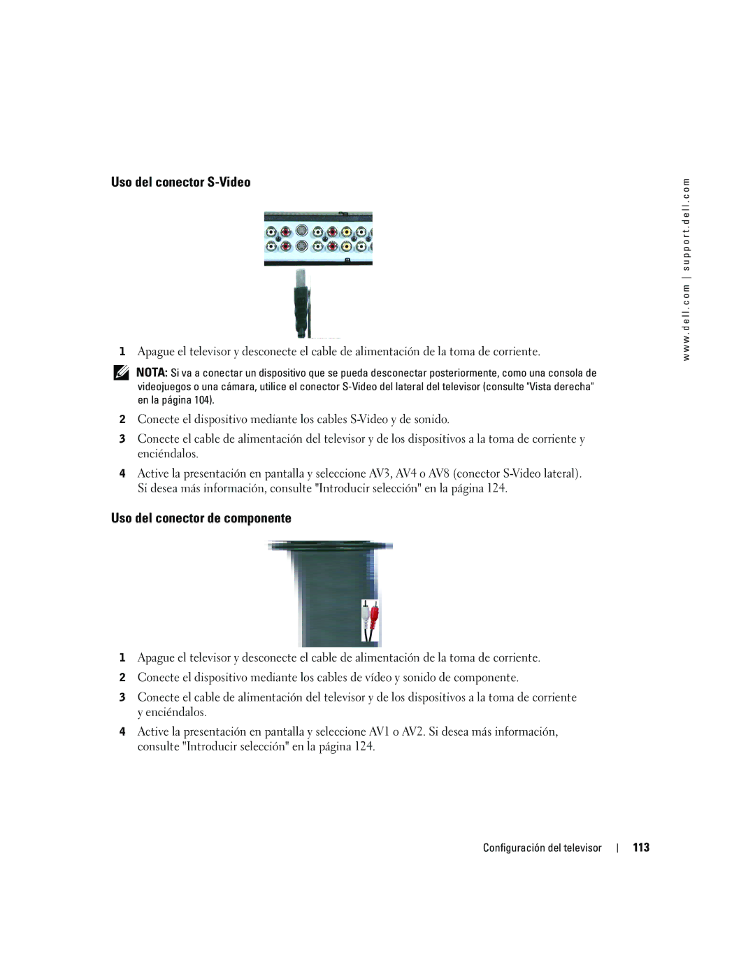 Dell W4200ED, W4200HD owner manual Uso del conector S-Video, Uso del conector de componente, 113 