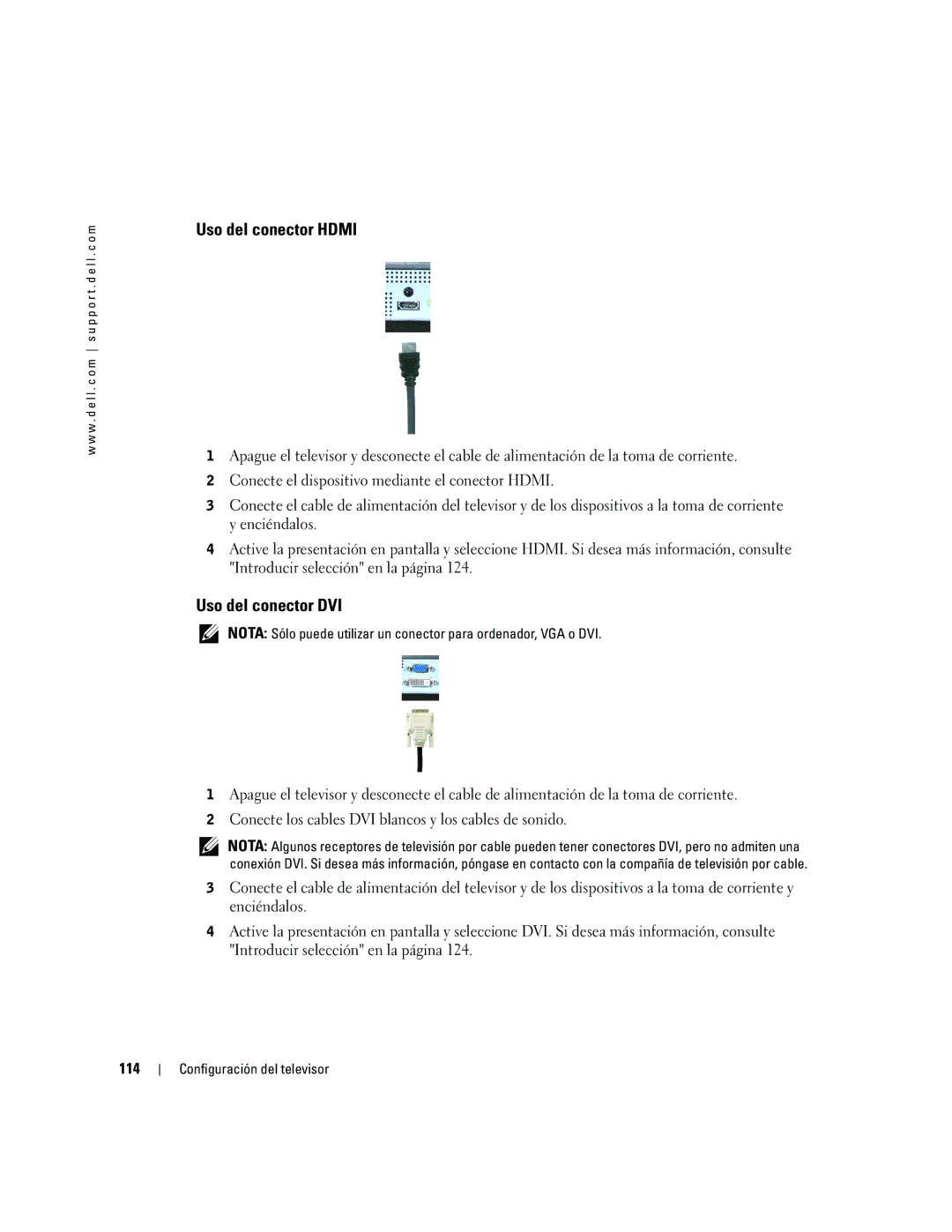 Dell W4200HD, W4200ED owner manual Uso del conector Hdmi, Uso del conector DVI 