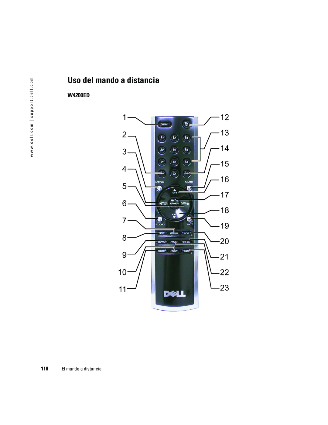 Dell W4200HD, W4200ED owner manual Uso del mando a distancia, 118 