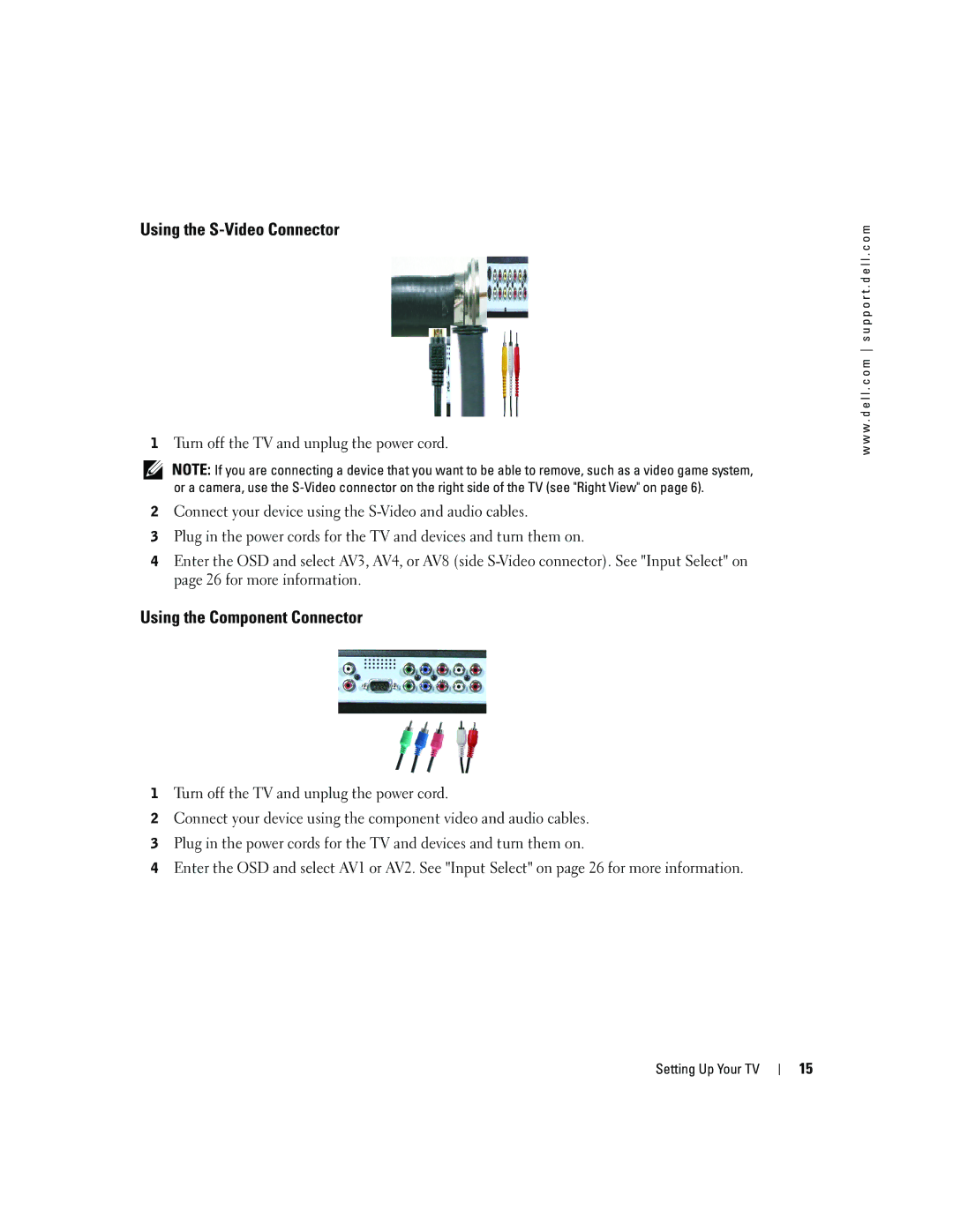 Dell W4200ED, W4200HD owner manual Using the S-Video Connector, Using the Component Connector 