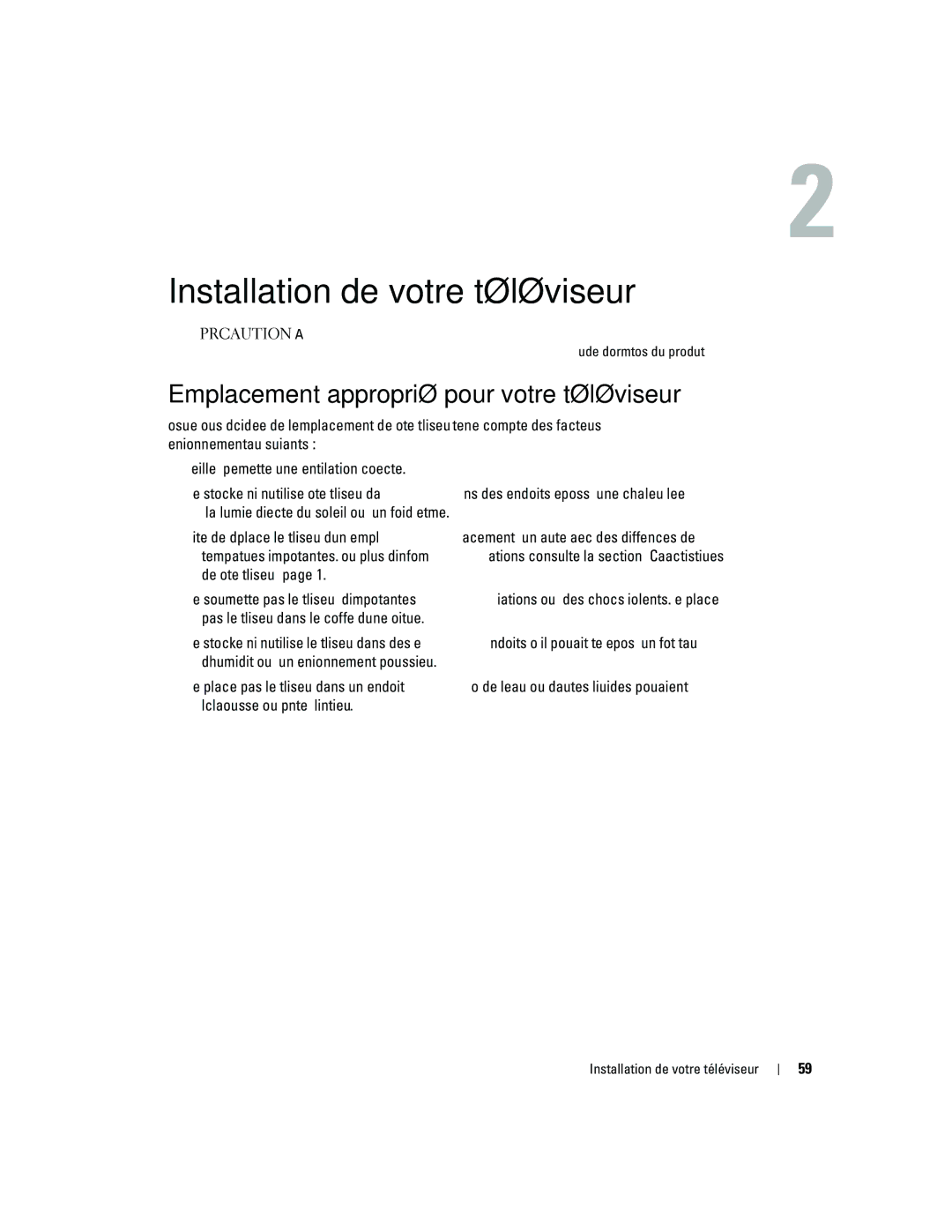 Dell W4200ED, W4200HD owner manual Installation de votre téléviseur, Emplacement approprié pour votre téléviseur 