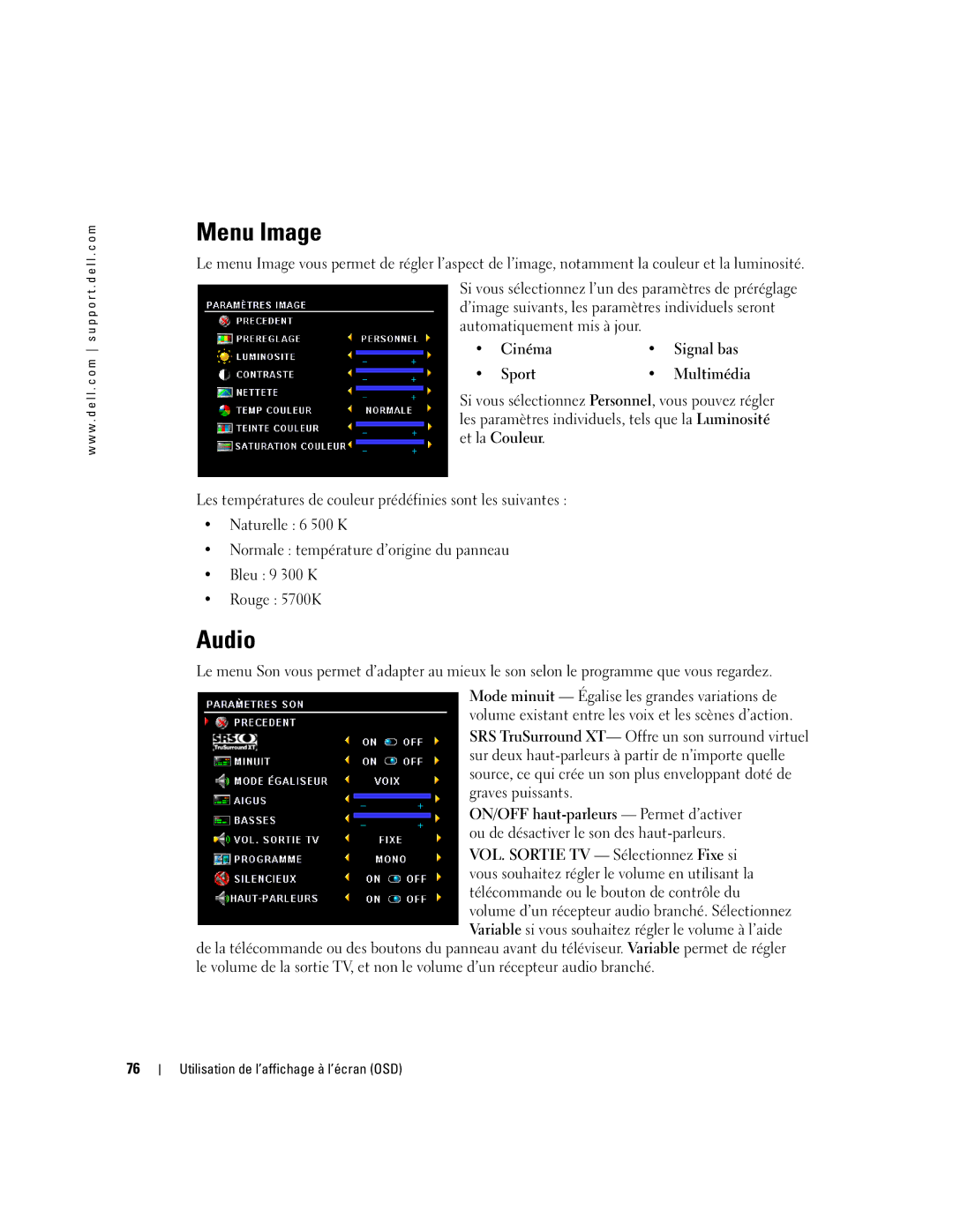 Dell W4200HD, W4200ED owner manual Menu Image, Audio 