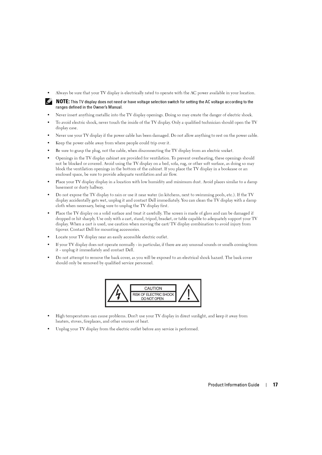 Dell W5001C, W4201C, W3201C manual Product Information Guide 