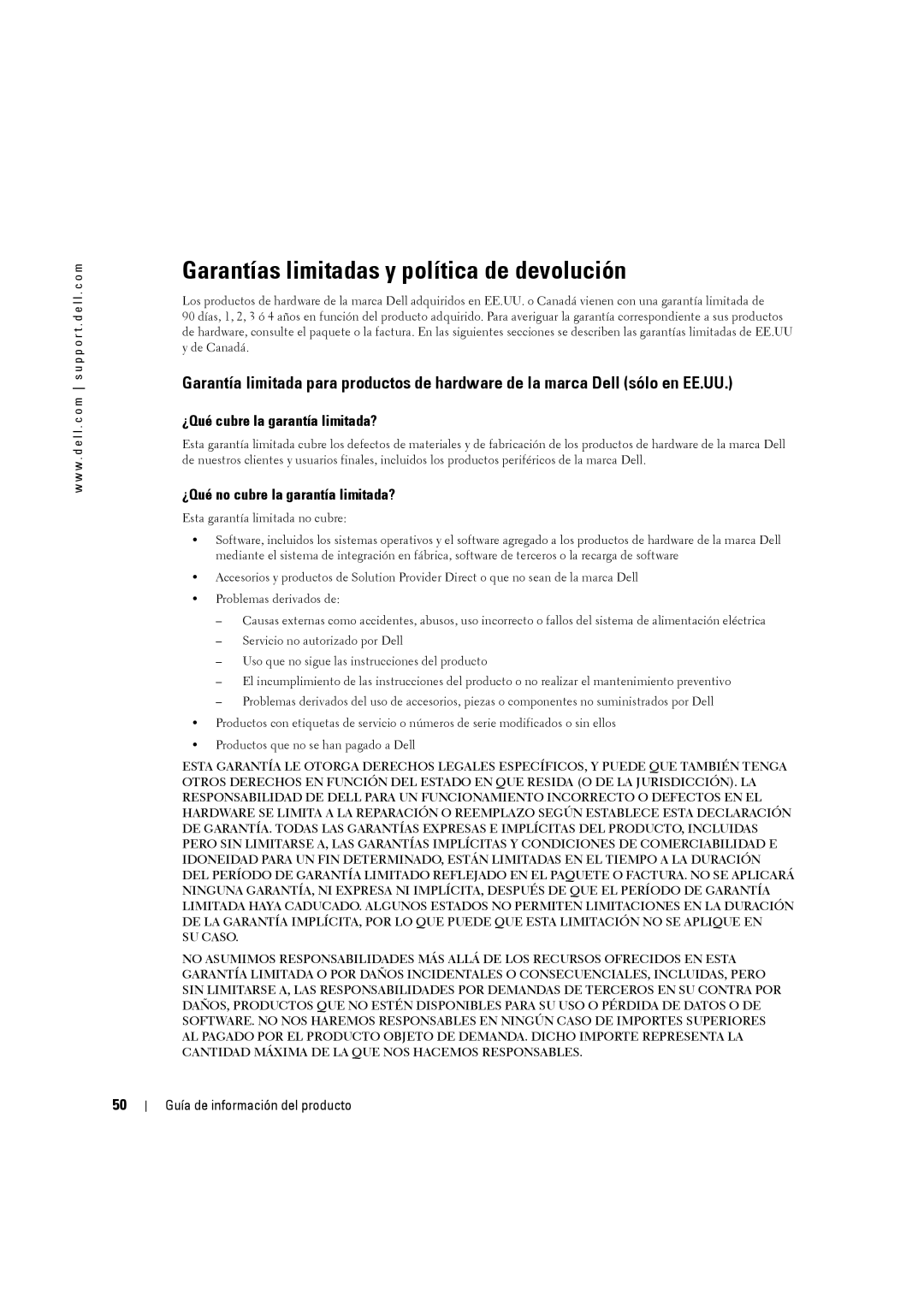 Dell W5001C, W4201C, W3201C manual Garantías limitadas y política de devolución, ¿Qué cubre la garantía limitada? 