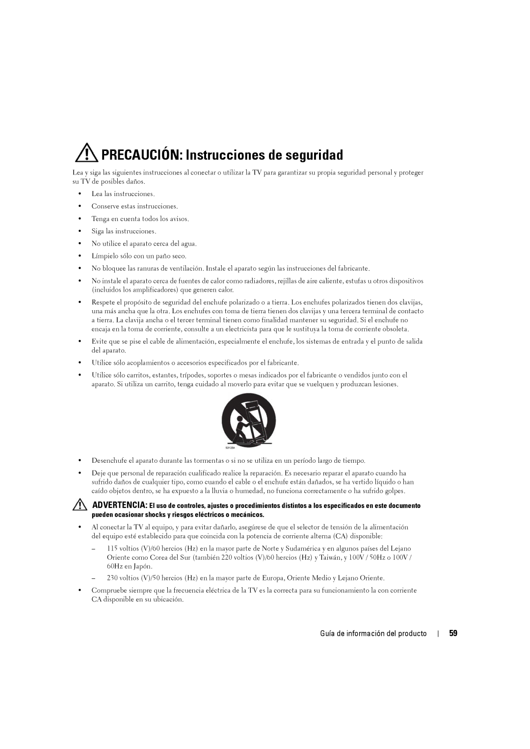 Dell W5001C, W4201C, W3201C manual Precaución Instrucciones de seguridad 