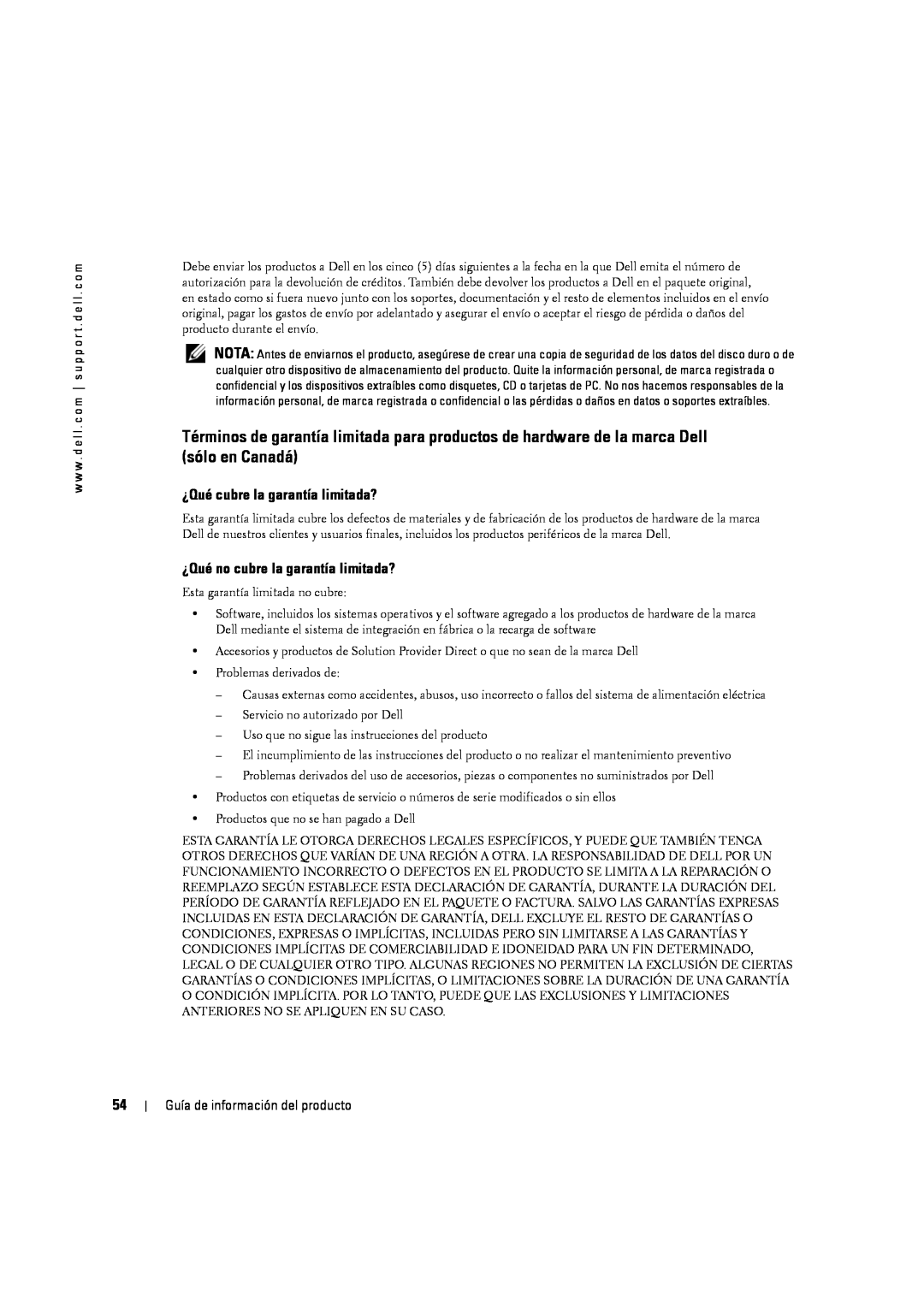 Dell W4201C manual ¿Qué cubre la garantía limitada?, ¿Qué no cubre la garantía limitada?, Guía de información del producto 