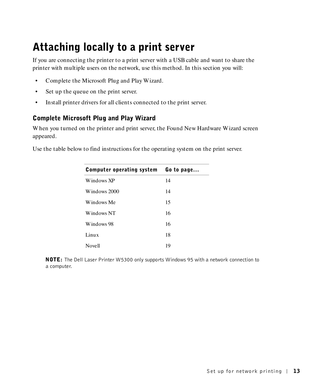 Dell W5300 owner manual Attaching locally to a print server, Complete Microsoft Plug and Play Wizard 