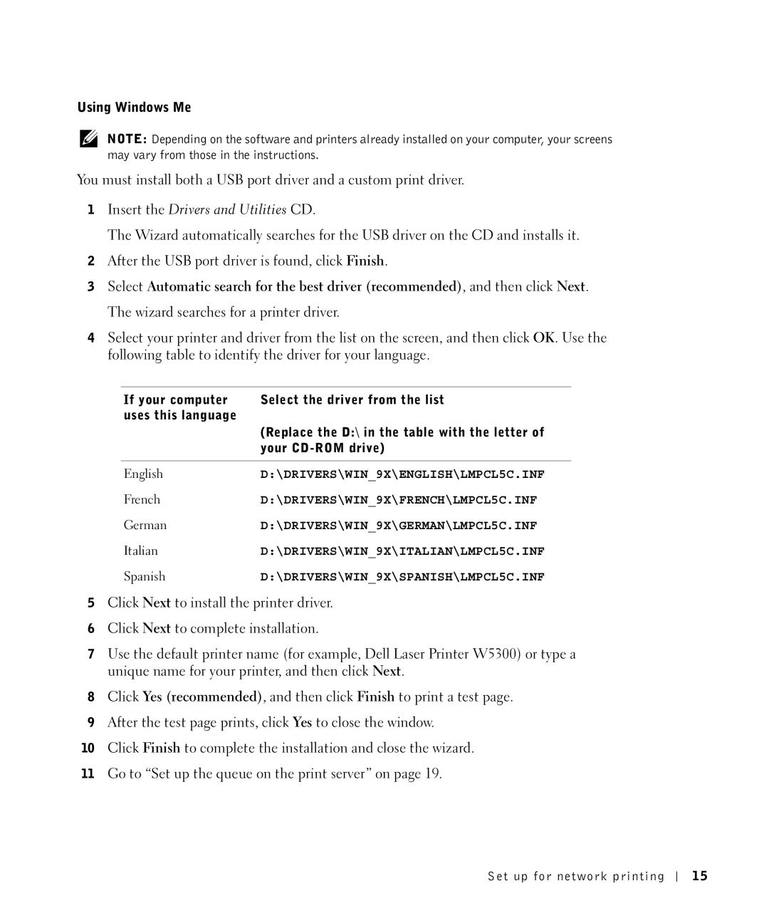 Dell W5300 owner manual English, French, German, Italian, Spanish 