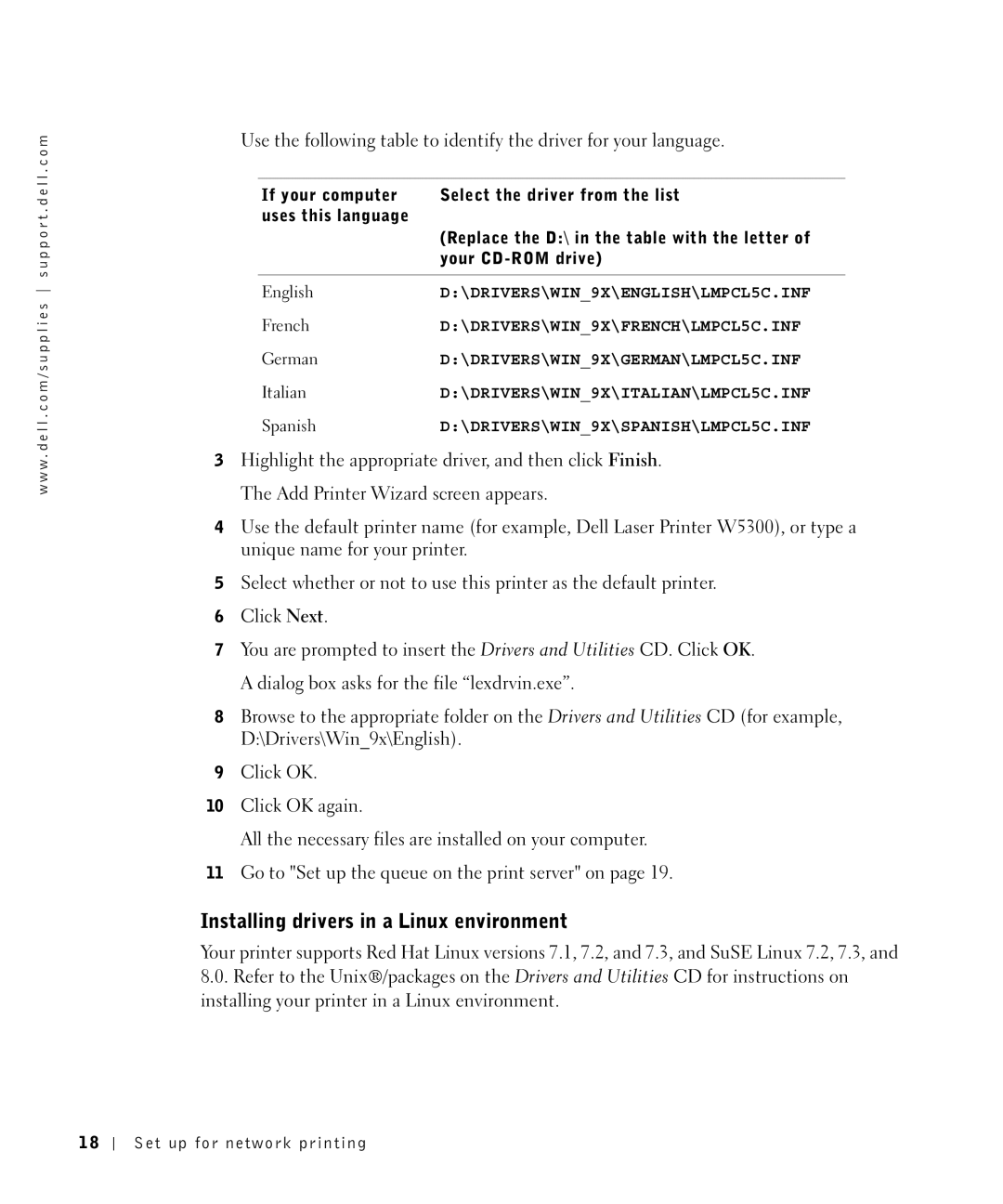 Dell W5300 owner manual Installing drivers in a Linux environment 