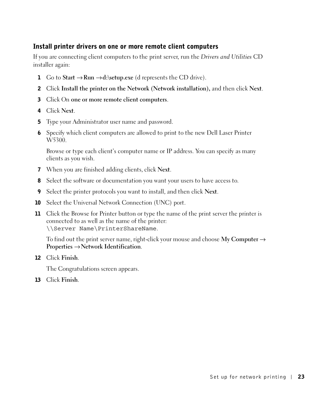 Dell W5300 owner manual Server Name\PrinterShareName 