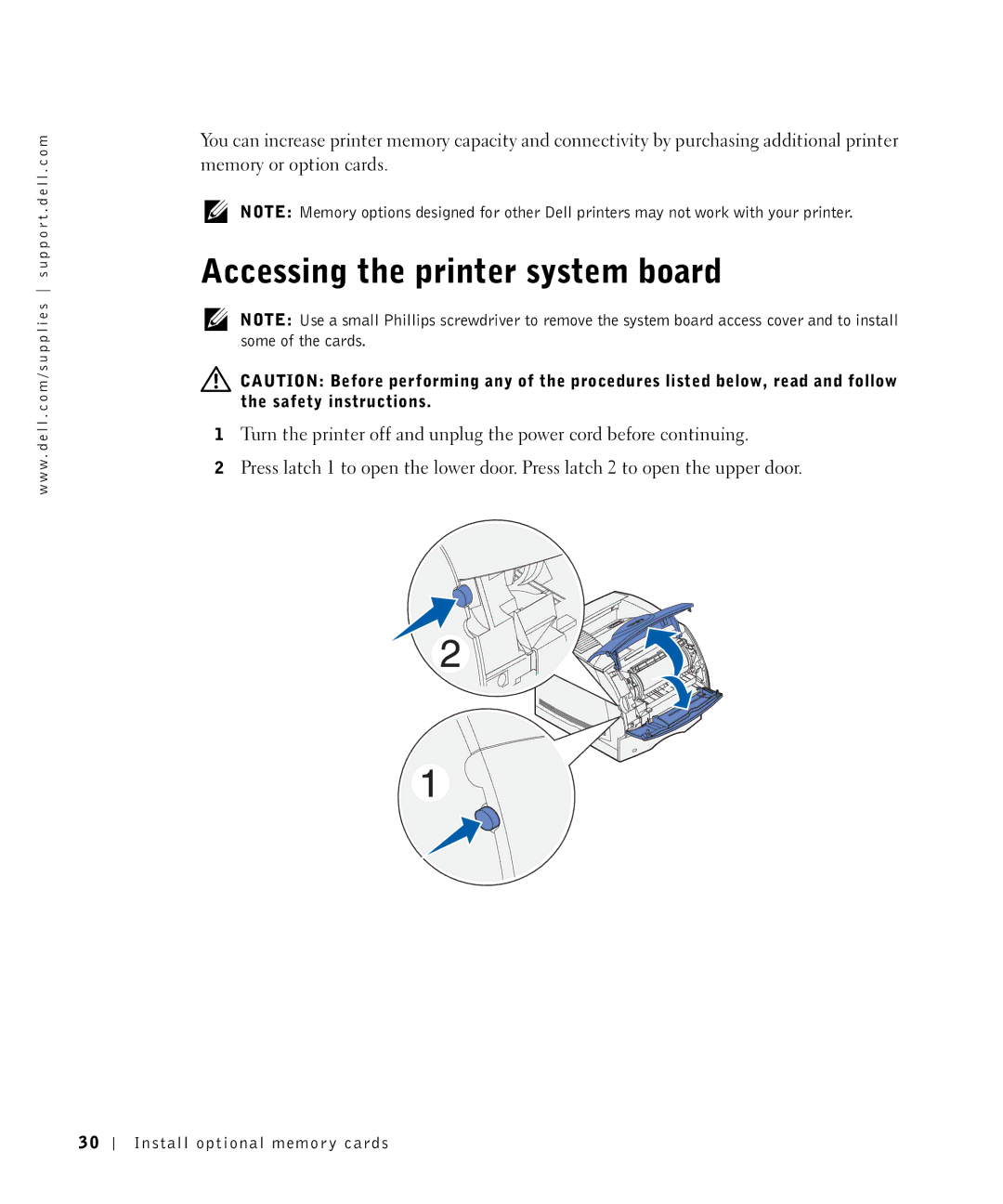 Dell W5300 owner manual Accessing the printer system board 