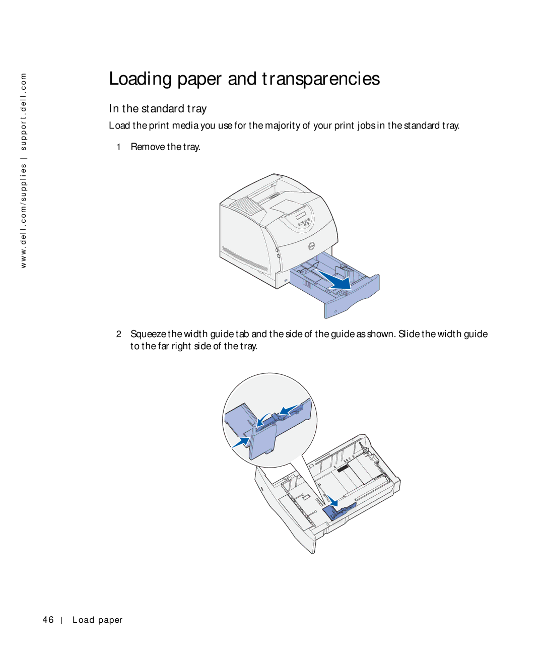 Dell W5300 owner manual Loading paper and transparencies, Standard tray 