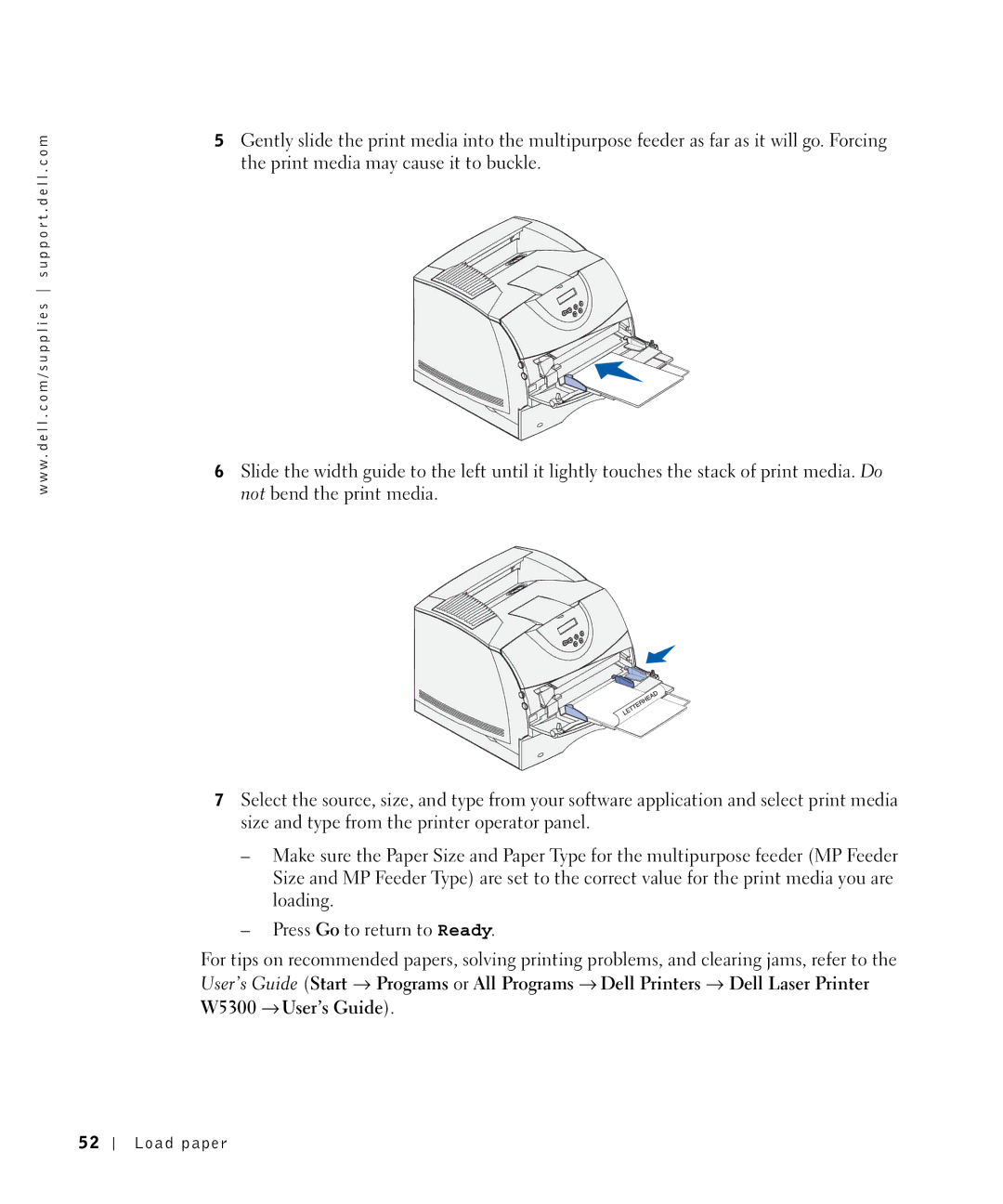 Dell W5300 owner manual Load paper 