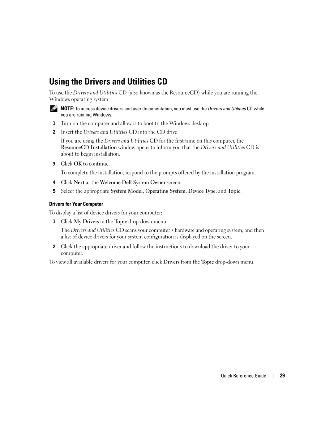 Dell W6987 manual Using the Drivers and Utilities CD 