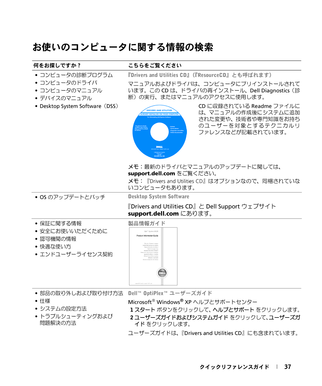 Dell W6987 manual お使いのコンピュータに関する情報の検索, 『Drivers and Utilities CD』と Dell Support ウェブサイト 