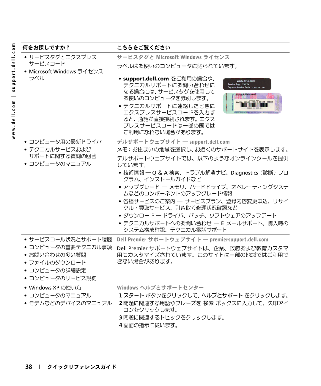 Dell W6987 manual Windows ヘルプとサポートセンター 