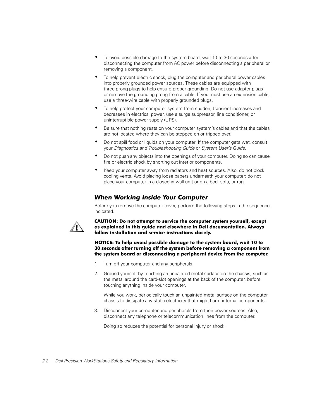 Dell WCP, WCM, MMP manual When Working Inside Your Computer 