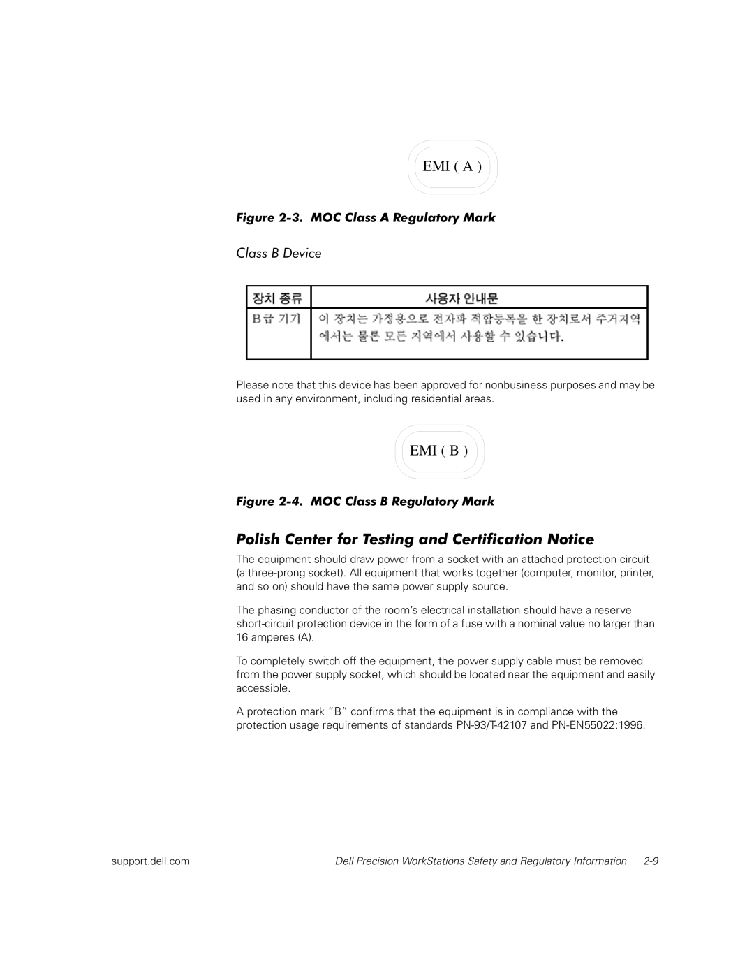 Dell WCM, WCP, MMP manual EMI a, Polish Center for Testing and Certification Notice 